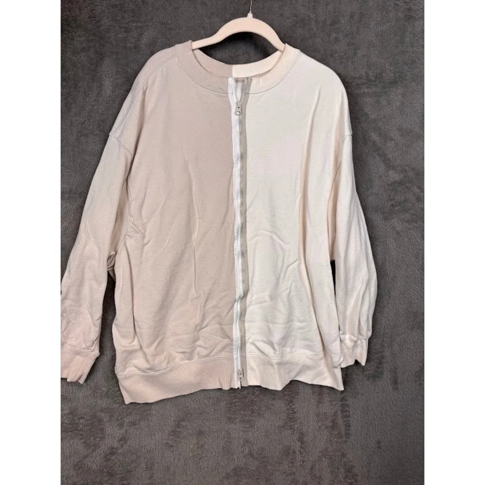 Nike Colorblock Swoosh Logo Zipper Front‎ Sweatshirt Cream Beige Size M